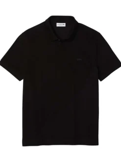 Polo Paris en coton noir uni coupe droite col boutonné et manches resserrées