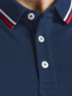 Polo Paulos en coton maille piquée marine à coupe droite et col boutonné
