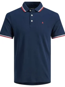 Polo Paulos en coton maille piquée marine à coupe droite et col boutonné