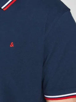 Polo Paulos en coton maille piquée marine à coupe droite et col boutonné