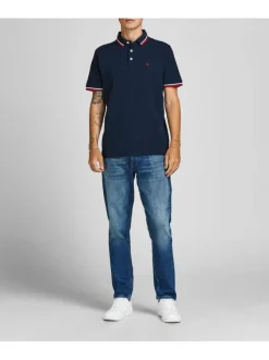 Polo Paulos marine en coton uni à manches courtes et col boutonné