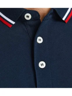 Polo Paulos marine en coton uni à manches courtes et col boutonné