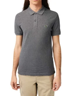 Polo Ph4012 en coton gris chiné avec une coupe droite et logo brodé poitrine