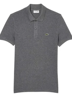Polo Ph4012 en coton gris chiné avec une coupe droite et logo brodé poitrine