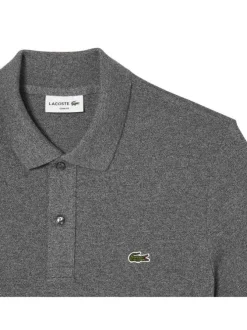 Polo Ph4012 en coton gris chiné avec une coupe droite et logo brodé poitrine