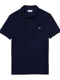 Polo Ph4012 en coton marine uni coupe droite avec un col boutonné et logo brodé