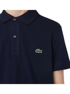 Polo Ph4012 en coton marine uni coupe droite avec un col boutonné et logo brodé