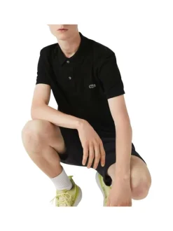 Polo Ph4012 en coton noir uni avec une coupe droite et un col boutonné