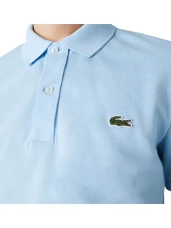 Polo Ph4012 en piqué de coton bleu ciel avec logo brodé coupe droite et col boutonné