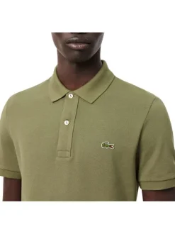 Polo Ph4012 slim en coton kaki et maille piquée avec col boutonné et logo brodé