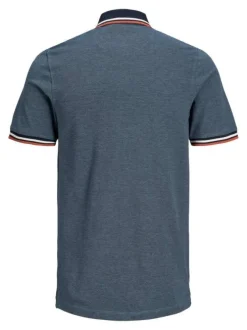 Polo pour homme bleu uni en coton avec une coupe droite et un col boutonné