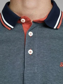 Polo pour homme bleu uni en coton avec une coupe droite et un col boutonné