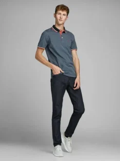 Polo pour homme bleu uni en coton avec une coupe droite et un col boutonné