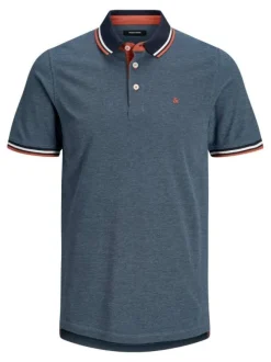 Polo pour homme bleu uni en coton avec une coupe droite et un col boutonné