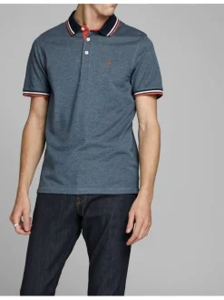 Polo pour homme bleu uni en coton avec une coupe droite et un col boutonné