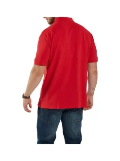 Polo rouge uni en coton avec une coupe droite et un col boutonné