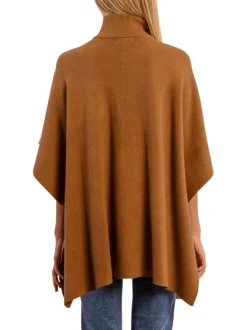 Poncho camel en maille fine avec des boutons dorés et 2 poches plaquées