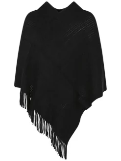 Poncho noir uni avec une coupe ample sans manches et un col en v