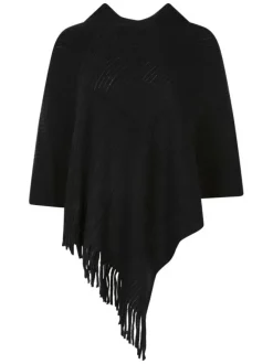 Poncho noir uni avec une coupe ample sans manches et un col en v