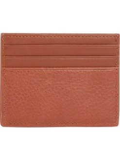 Porte-cartes camel uni en cuir avec logo iconique et nom de la marque