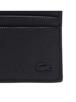 Porte-cartes en cuir grainé noir uni avec crocodile ton sur ton à l'avant