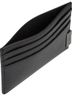 Porte-cartes en cuir noir aspect grainé pourvu d'une plaque embossée