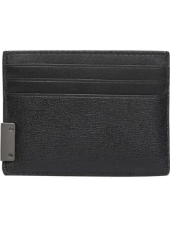 Porte-cartes en cuir noir aspect grainé pourvu d'une plaque embossée