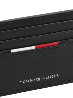 Porte-cartes en cuir noir uni avec logo iconique gris embossé