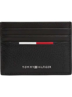 Porte-cartes en cuir noir uni avec logo iconique gris embossé