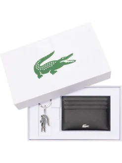Porte-cartes en cuir noir uni avec un porte-clés de la marque