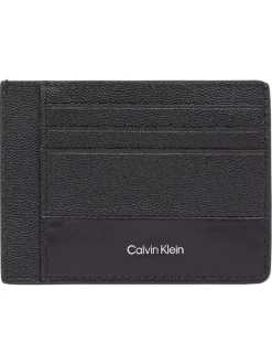 Porte-cartes en cuir noir uni avec un touché grainé et une poche zippée
