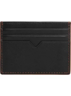 Porte-cartes en cuir noir uni avec multiples rangements