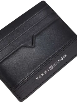 Porte-cartes noir uni en cuir avec plusieurs compartiments à cartes