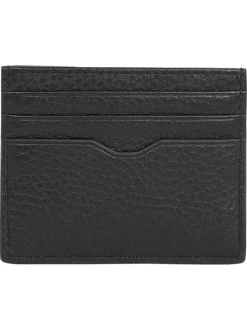 Porte-cartes noir uni en cuir avec nom iconique de la marque et compartiments
