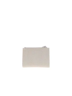 Porte-cartes beige uni avec une fermeture zippée et un bouton-pression