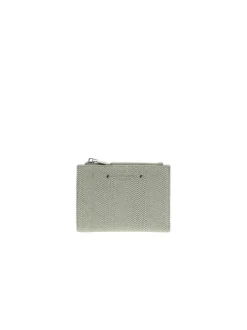Porte-cartes vert d'eau uni avec une fermeture zippée et un bouton-pression