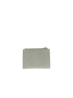 Porte-cartes vert d'eau uni avec une fermeture zippée et un bouton-pression