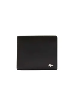 Portefeuille à rabat en cuir de vachette noir uni et à logo sur la face avant