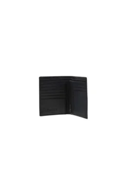Portefeuille en cuir de chèvre noir uni avec 1 poche zippée et logo en métal