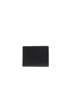 Portefeuille en cuir de chèvre noir uni avec 1 poche zippée et logo en métal