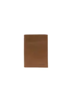 Portefeuille en cuir de vache camel uni avec plusieurs compartiments pour cartes