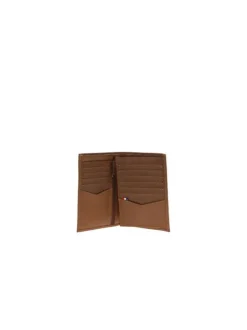 Portefeuille en cuir de vache camel uni avec plusieurs compartiments pour cartes