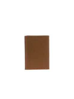 Portefeuille en cuir de vache camel uni avec plusieurs compartiments pour cartes