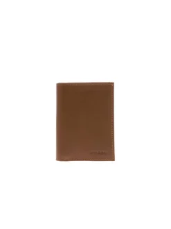 Portefeuille en cuir de vache camel uni avec le logo embossé à l'avant