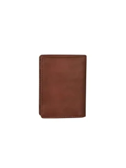 Portefeuille en cuir marron uni avec une poche zippée vertical à l'intérieur