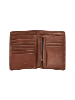 Portefeuille en cuir marron uni avec une poche zippée vertical à l'intérieur