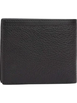 Portefeuille en cuir noir aspect grainé pourvu du nom de la marque