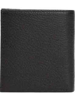 Portefeuille en cuir noir aspect grainé pourvu du nom de la marque