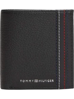 Portefeuille en cuir noir aspect grainé pourvu du nom de la marque