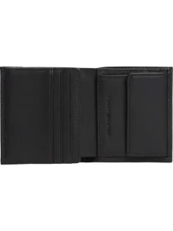 Portefeuille en cuir noir aspect grainé pourvu du nom de la marque